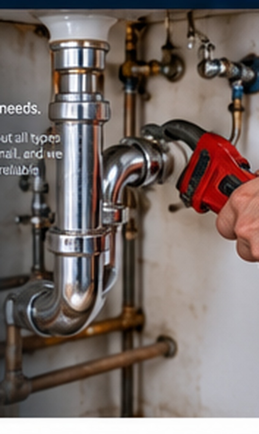 Plumber repairing pipework beneath a sink