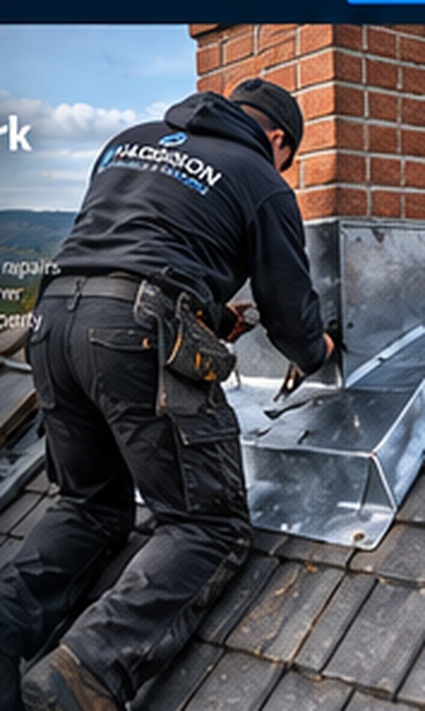 Roofing specialist fitting lead flashing around a chimney